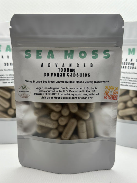 Sea Moss Advanced Organic Capsules  + Burdock Root and Bladderwrack - 30 Vegan Caps, 1000mg each, 1 Month Supply. 🌟 (Use code SOCIAL10 for an extra 10% off!)