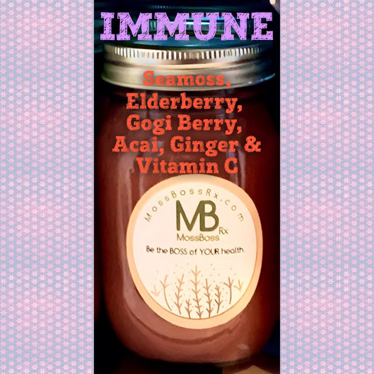 Sea Moss IMMUNE formula - Sea Moss + Elderberry, Gogi Berry, Açaí, Ginger, Vitamin C and Agave to assist with keeping you at your healthiest!  (16oz) * (Use code SOCIAL10 for an extra 10% off!)