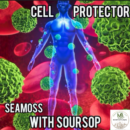 Sea Moss CELL PROTECTOR formula includes Sea Moss + Soursop, Pineapple and Lemon to assist with prevention and treatment of Arthritis, Nervous Disorders, and Cancer on a Cellular Level. (16oz)