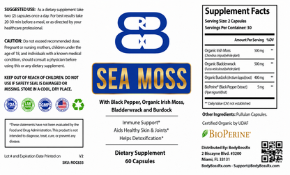 Organic Sea Moss with Bladderwrack, Burdock Root and Black Pepper – 60 Capsules