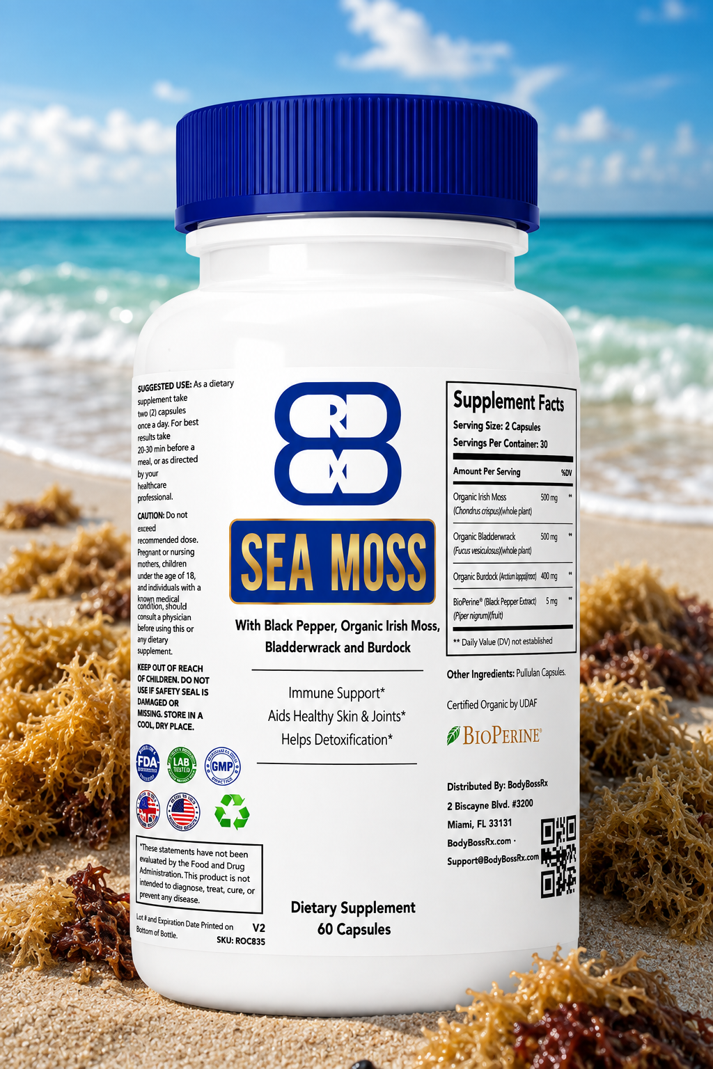 Organic Sea Moss with Bladderwrack, Burdock Root and Black Pepper – 60 Capsules