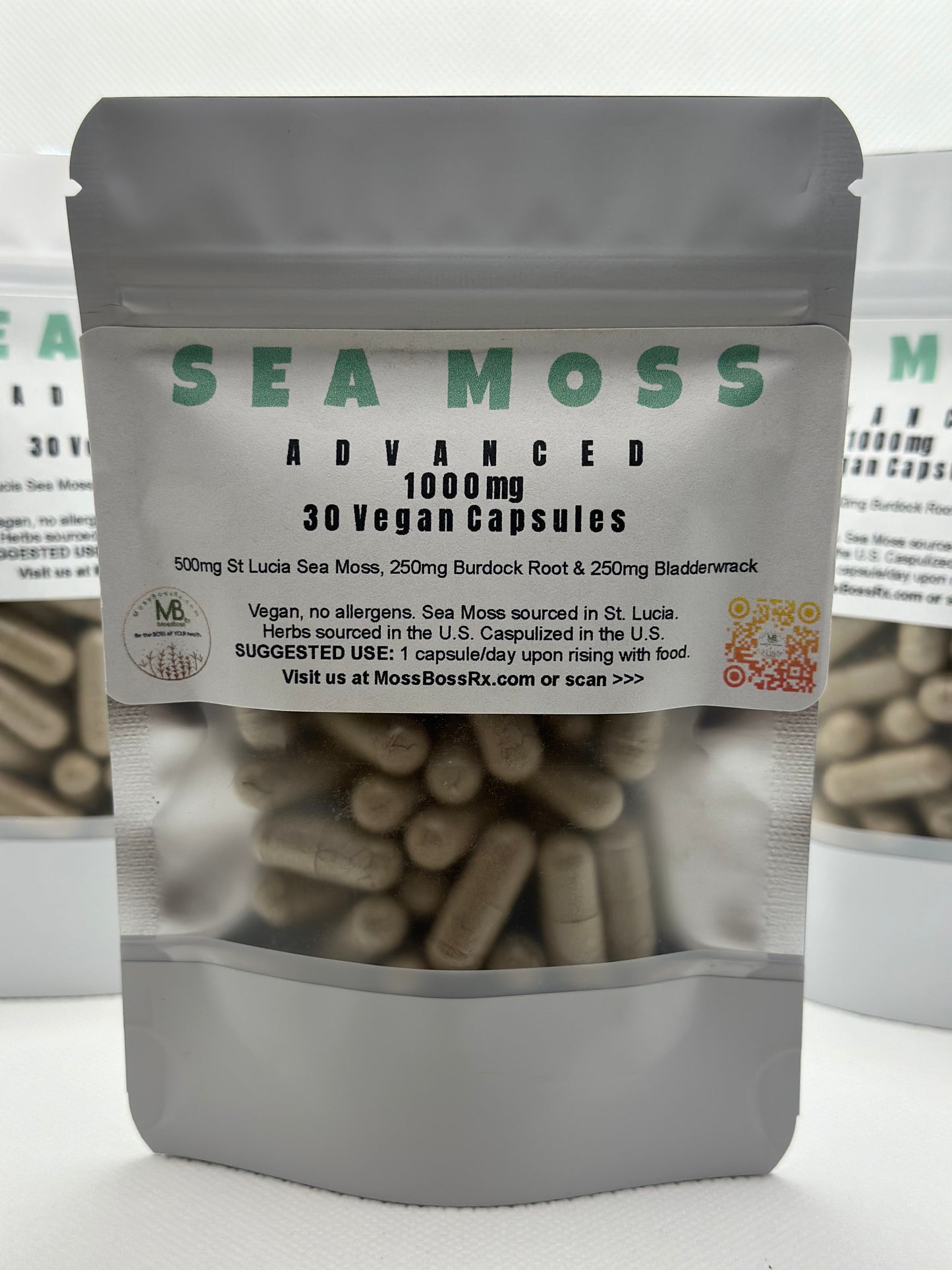 Sea Moss Advanced Organic Capsules  + Burdock Root and Bladderwrack - 30 Vegan Caps, 1000mg each, 1 Month Supply. 🌟 (Use code SOCIAL35 for an extra $5 off. Capsules only, limited).