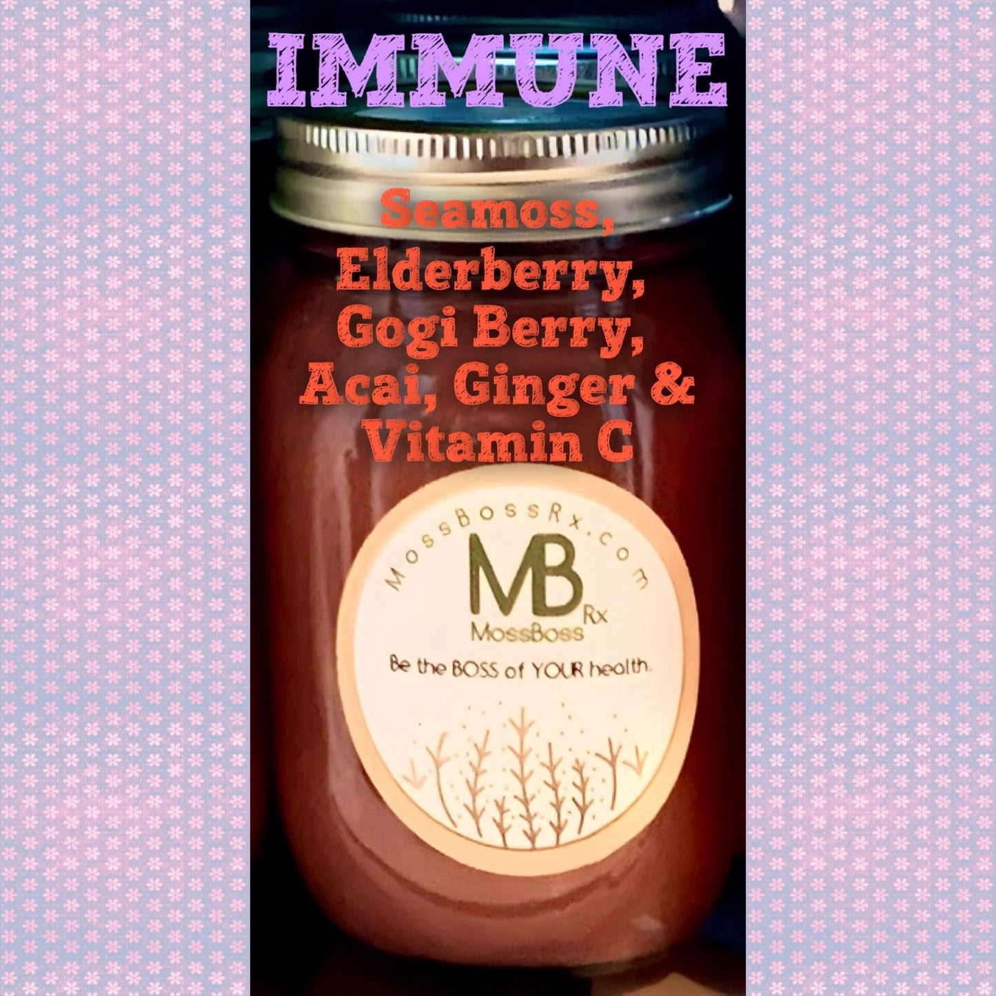 Sea Moss IMMUNE formula - Sea Moss + Elderberry, Gogi Berry, Açaí, Ginger, Vitamin C and Agave to assist with keeping you at your healthiest!  (16oz)